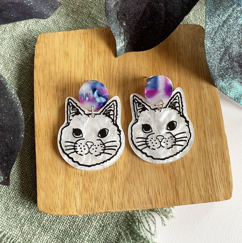 Cat earrings cat earrings, colored earrings, lightweight earrings, resin earrings, cat heads crazy catlady earrings image 1