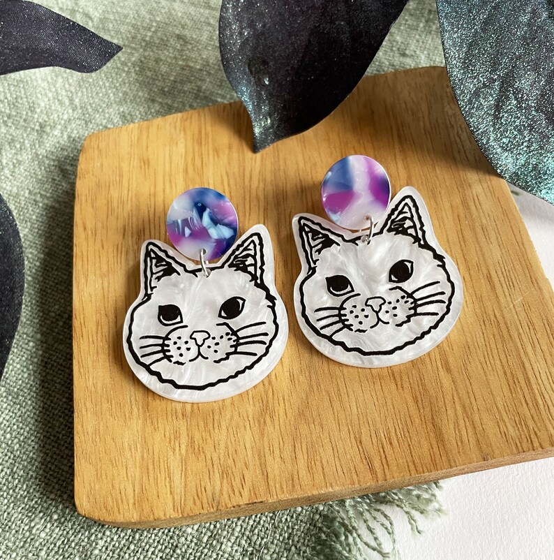 Cat earrings cat earrings, colored earrings, lightweight earrings, resin earrings, cat heads crazy catlady earrings image 7