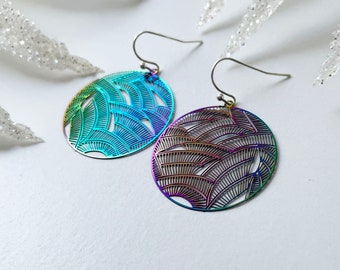 Hanging earrings Rainbow Fan - oil earrings, duochrome earrings, rainbow earrings, shiny earrings, colorful earrings