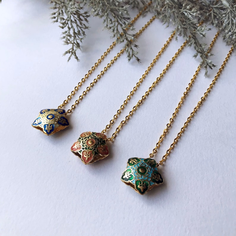 pentagon pale blue Cloisonn\u00e9 Blue blue star unique ethnic lightblue necklace with an oriental pendant with enamel