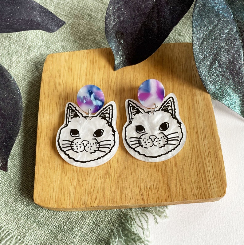 Cat earrings cat earrings, colored earrings, lightweight earrings, resin earrings, cat heads crazy catlady earrings image 4