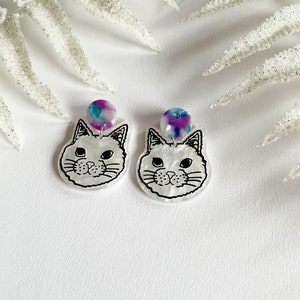 Cat earrings cat earrings, colored earrings, lightweight earrings, resin earrings, cat heads crazy catlady earrings image 3