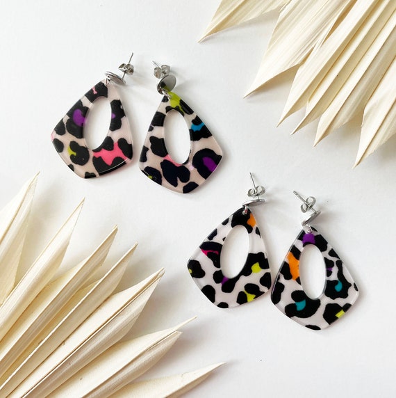 Dangling Earrings Leopard Resin Leopard Earrings Colorful