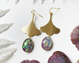 Hanging earrings Water Reflection - brass earrings, iridescent earrings, lilac earrings, holo earrings, long earrings, dangling earrings