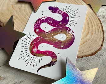 Mystical Snake postcard pink gold. illustration card, mystic card, snake card, pink gold snake, snake postcard, graphic design card, astro