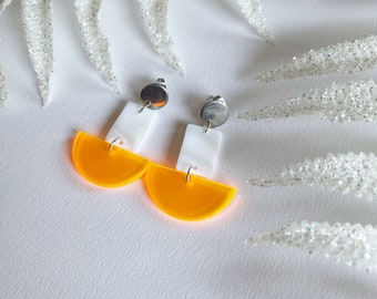 Neon Treat Orange - neon earrings, mother of pearl earrings, shell earrings, orange earrings, geometric earrings, summer earrings
