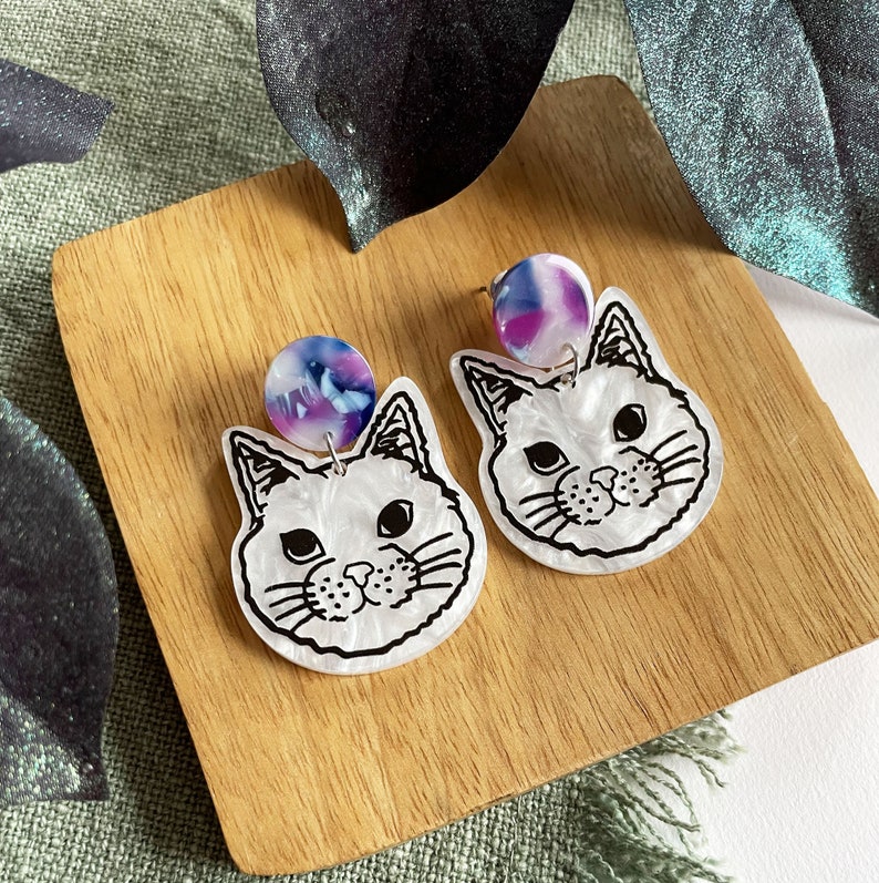 Cat earrings cat earrings, colored earrings, lightweight earrings, resin earrings, cat heads crazy catlady earrings image 8
