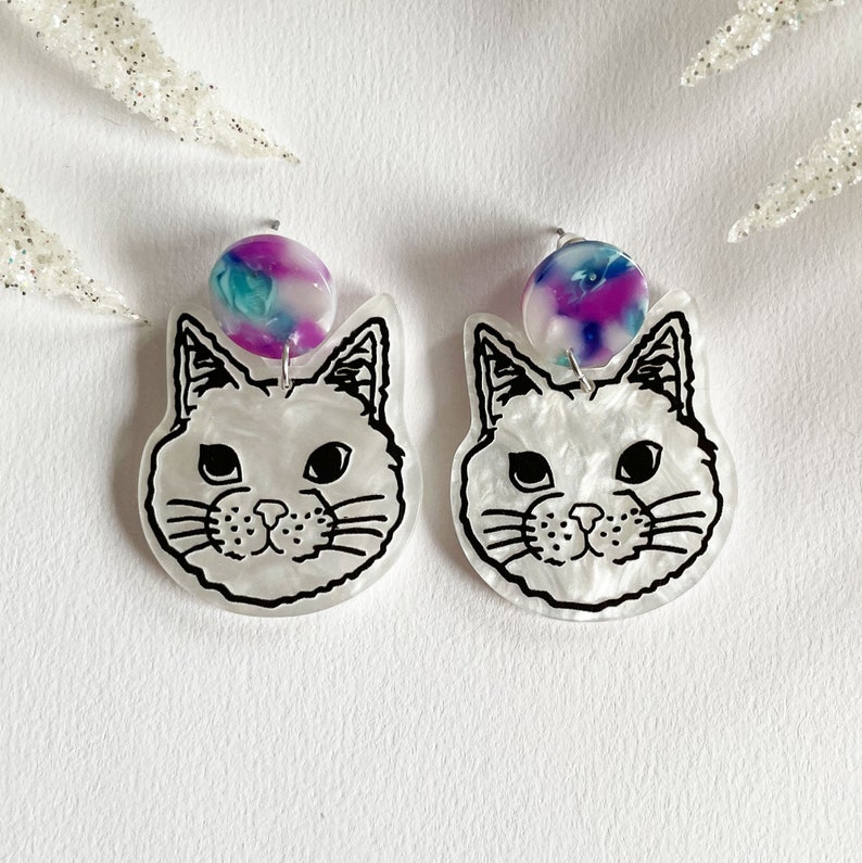 Cat earrings cat earrings, colored earrings, lightweight earrings, resin earrings, cat heads crazy catlady earrings image 9