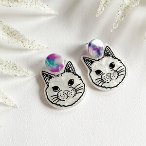 Cat earrings cat earrings, colored earrings, lightweight earrings, resin earrings, cat heads crazy catlady earrings image 2