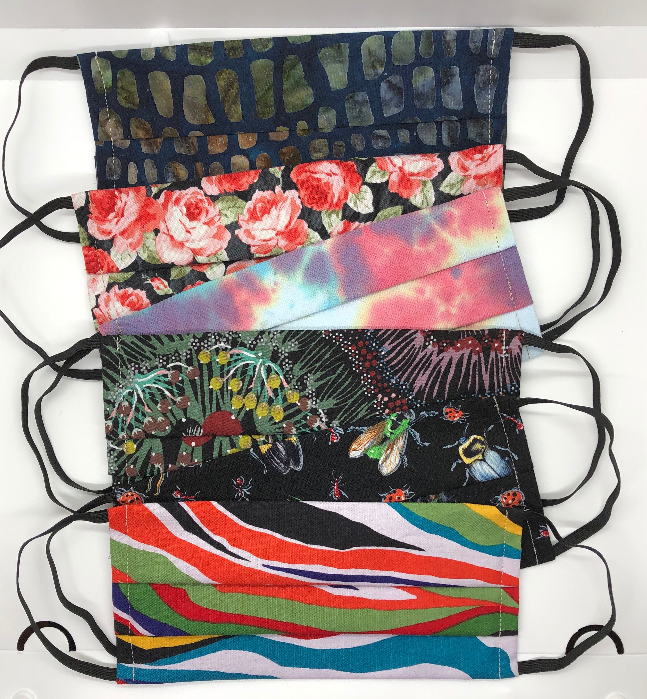 Reusable washable Pleated Fabric Face Masks with Filter Pocket