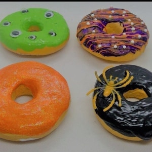 Set of four Halloween FakeDonutsMonsterDonuts/SpookySweets /KrispyKremeHalloween,Doughnuts /FallBaking/FallTreats/HalloweenDecorations