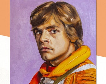 Luke Skywalker Oil Painting Print, Mark Hamill Portrait, Flight Suit XWing Painting, Sci-fi Art, Vintage, Retro, Home Theater Art Print 8x8