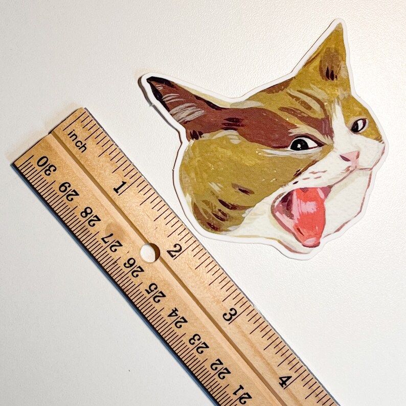 Screaming Cat Sticker, Vinyl Waterproof Matte Decal, Angry Kitty, Brown ...