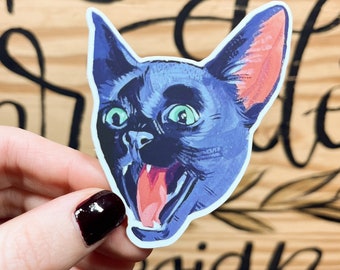 Screaming Black Cat Sticker, Vinyl Waterproof Cat Head, Go Away, Goth Sticker, Don't Touch Me Decal, Biting Cat