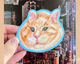Sticker oranje gestreepte kat, Heckin Chonker, waterdichte vinylsticker