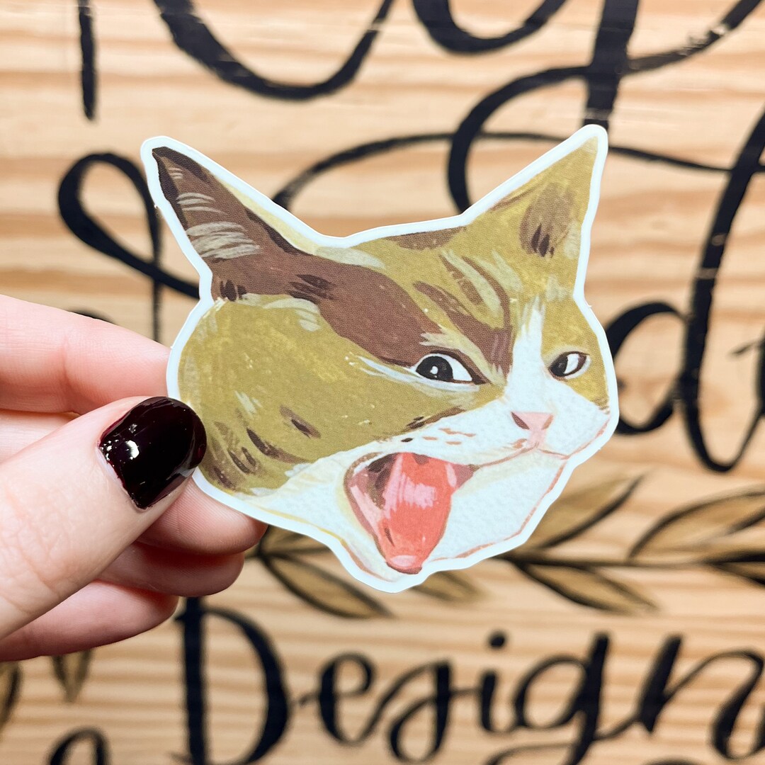 Screaming Cat Sticker, Vinyl Waterproof Matte Decal, Angry Kitty, Brown ...
