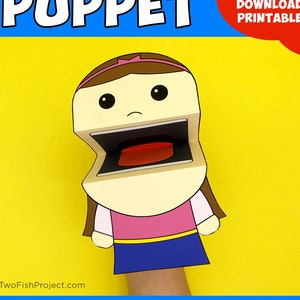 Mädchen druckbare Papierpuppe, Vorschule / Kindergarten Handpuppe Handwerk, große Mundpuppe Geburtstag Handwerk Mitbringsel, Kinder so tun, als Spiel Spielzeug