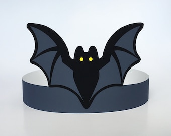 Halloween Black Bat Paper Crown, DIY Kids Halloween Costume, Printable Face Mask/Headband, Party Hat Supplies/Decor