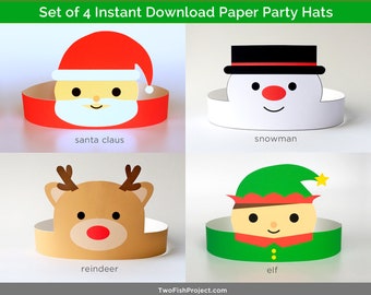 Christmas Party Hats for Kids/Adults, Christmas Paper Crowns/Headbands, Christmas Party Activities/Crafts, Santa Claus and Elf craftivity