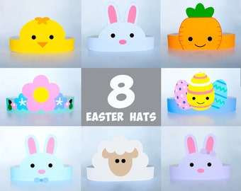 Easter Crowns, Printable Party Hats, Easter Egg Mask/Headband, Pretend Play, Crown/Party Supply, Chick, Easter Eggs, Lamb, Carrot