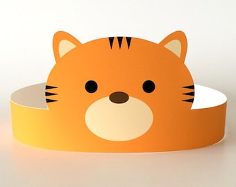 Tiger Costume Mask Toddler Kids/Adult, Jungle Safari Birthday Party Hat/Favors/Supplies, Zoo Animal Paper Crown Printable, Imaginative Play