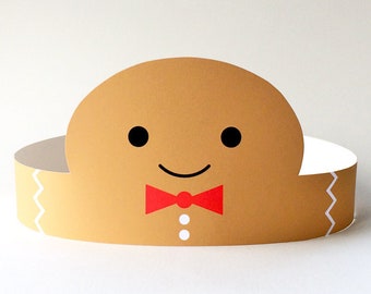 Gingerbread Man Paper Crown/Hat/Headband Printable, Holiday/Christmas Party Props, Gingerbread Man Face Mask/Kids Costume, Tree Topper