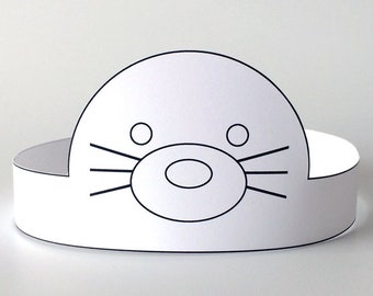 Robbe Arktis Tier Färbung Baby Shower Zubehör / Dekor / Dekorationen, Robben Kostüm Masken für Kind / Kleinkind | Druckbare Papierkrone/Partyhut DIY