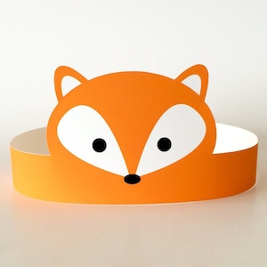 Fox Party Supplies/Favors, Fox Mask/Costume Toddler Kids, Fox Birthday Decorations, Forest Animal Baby Shower Printable, Paper Crown/Hat DIY