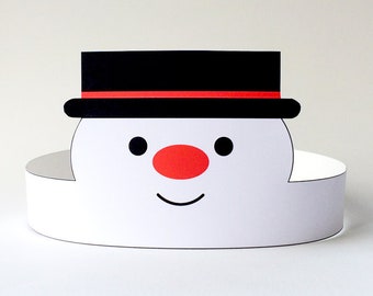 Snowman Paper Party Hat/Crown, Printable Holiday/Christmas Party Supplies/Decor/Craft, Snowman Face Mask/Costume, Christmas Tree Topper