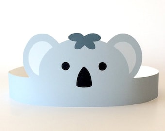 Koala Kostüm Maske Kleinkind/Kinder, Vorschulkind Handwerk, Zoo Gastgeschenke/Hüte, Babyparty/Geburtstagsparty, Papierkrone/Stirnband printable