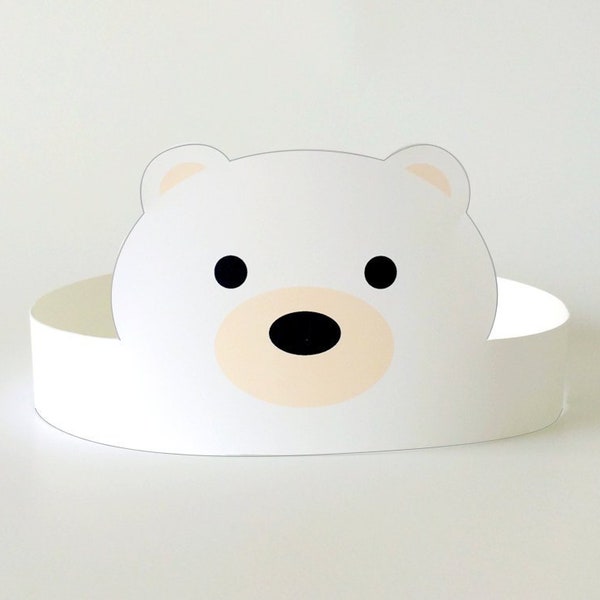 Corona de oso polar imprimible, disfraz/máscara para niños/niños pequeños, decoraciones de baby shower de oso polar, suministro de fiesta de cumpleaños de animales árticos, sombrero de papel DIY