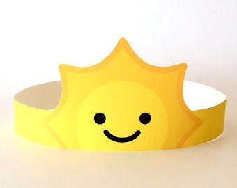 Fiesta de cumpleaños de Happy Face Sun, suministros/decoraciones de Baby Shower Sunshine, sombrero/diadema/corona de disfraz imprimible para niños/adultos