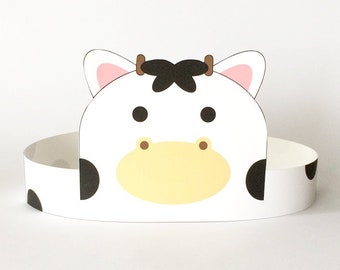 Printable Cow Headband/Mask, Kids/Toddler/Girl Farm Birthday Party Hat/Paper Crown/Costume, Favor/Decor, Barnyard Animal, Trending Now Items