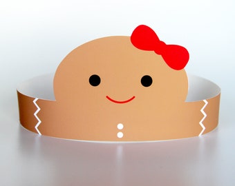 Gingerbread Girl Paper Crown/Hat/Headband Printable, Holiday/Christmas Party Props, Gingerbread Girl Craft, Kids Costume, Tree Topper