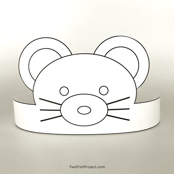 Mouse Coloring Costume Mask for Kids, Mouse Ears Headband/Hat, Imaginative Play, Birthday Party, Paper Crown Printable DIY, Rat Costume Mask