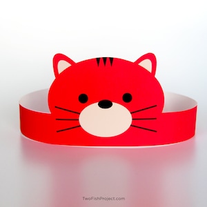 Red Cat Party Favors, Cat Birthday Hat, Cat Party Hat/Supplies/Decorations, Cat Headband/Crown, Toddler/Kids Cat Costume/Mask, Printable