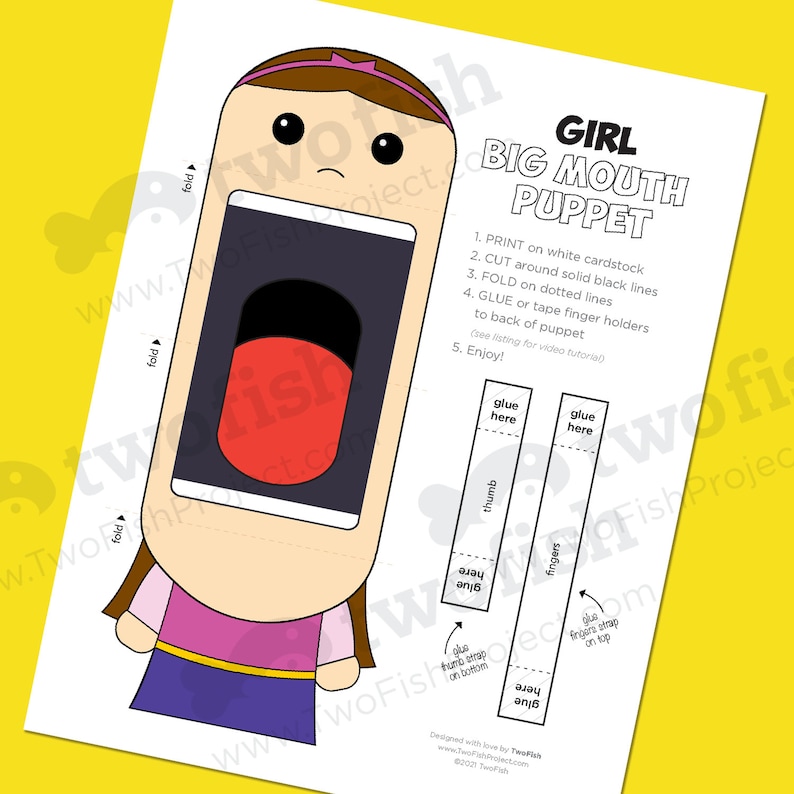 Girl Printable Paper Puppet Preschool / Kindergarten Hand Etsy