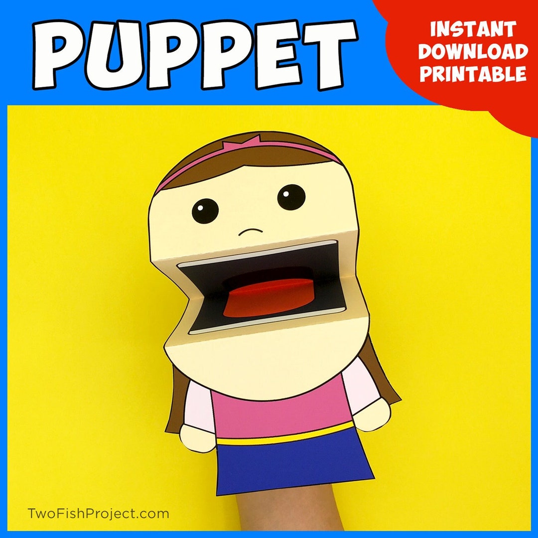 Girl Printable Paper Puppet, Preschool / Kindergarten Hand Puppet Craft, Big Mouth Puppet