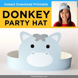 Printable Masks Kids/Boys/Girls/Adults, Birthday Party Hat/Headband/Crown, Supplies/Decor Barnyard Farm Animals: cow, horse, donkey, hen image 9