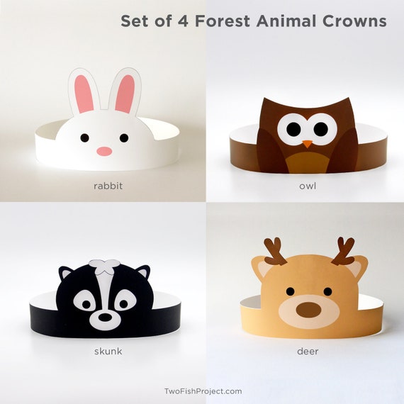 DIY Birthday Party Supplies for Kids/toddlers, Paper Hats, Crafts, Face  Masks/costumes Woodland Forest Animals: Rabbit, Deer, Owl, Skunk 