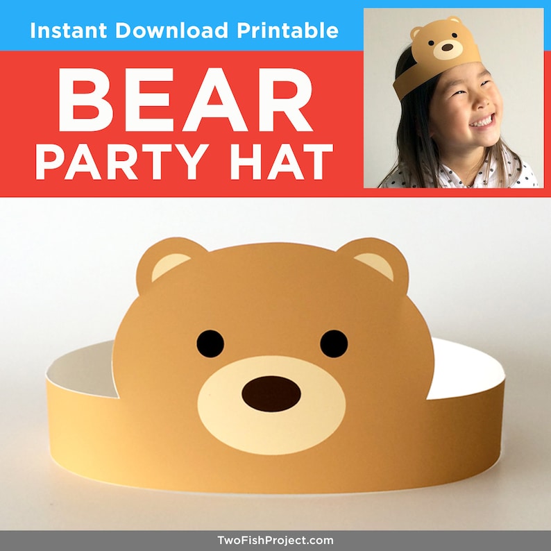 DIY Birthday Party Supplies for Kids/Toddlers, Paper Hats, Face Masks/Costumes Woodland Forest Animals: Fox, Rabbit, Bear, Beaver, Raccoon image 6