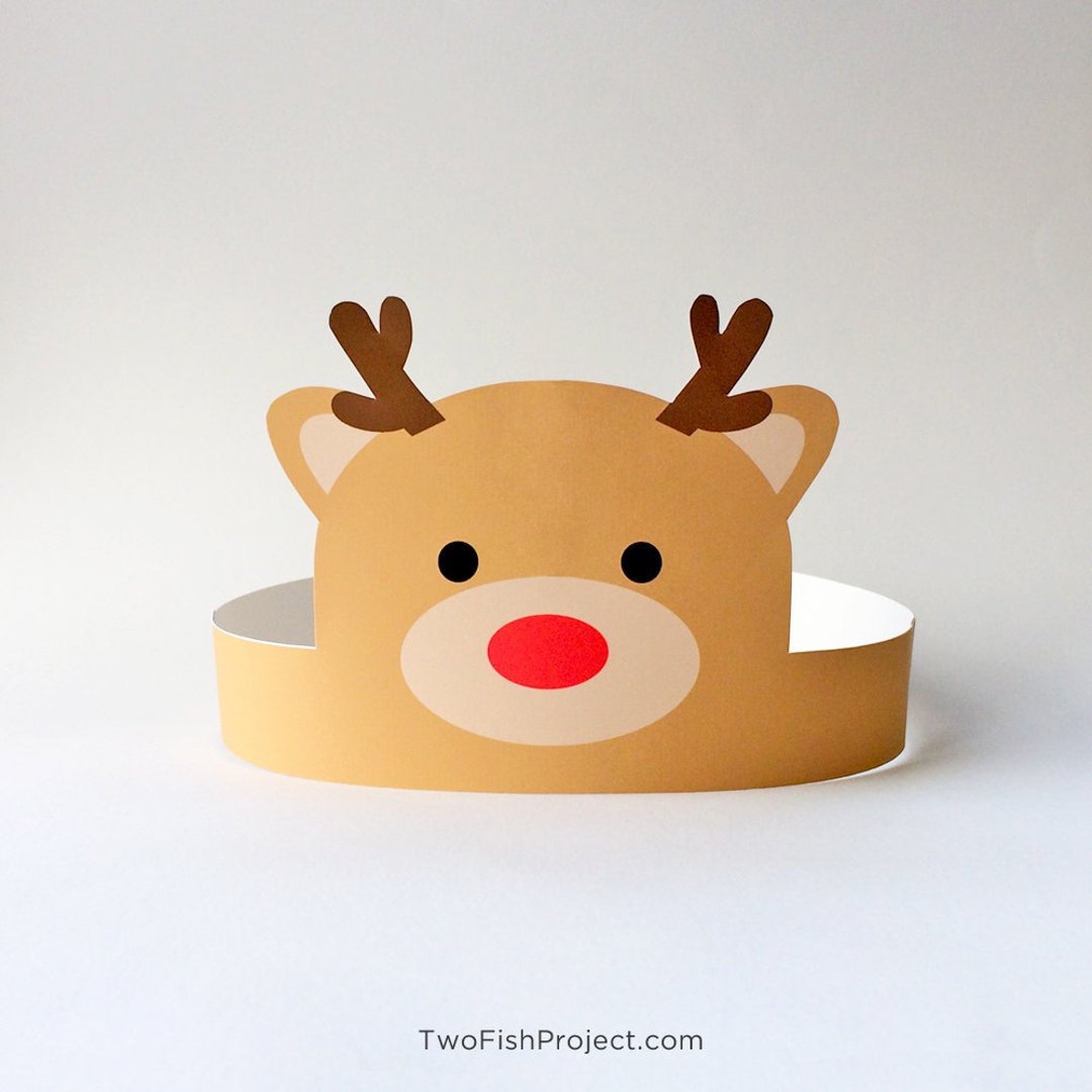 Reindeer Paper Crown headband Christmas Party Hat Printable Face