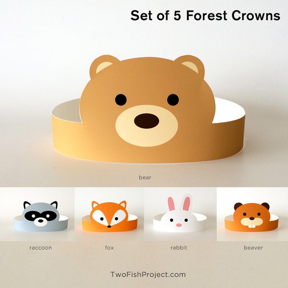 DIY Birthday Party Supplies for Kids/toddlers, Paper Hats, Face  Masks/costumes Woodland Forest Animals: Fox, Rabbit, Bear, Beaver, Raccoon  