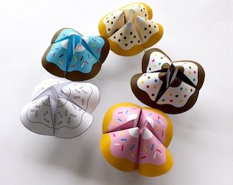 Printable Paper Cootie Catcher, Donut Art, Origami Cootie Catcher Games, Birthday Party Favor Games, Popular Items/Best Selling Items, Funny