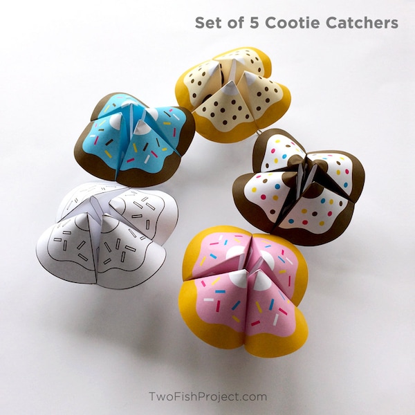 Printable Paper Cootie Catcher, Donut Art, Origami Cootie Catcher Games, Birthday Party Favor Games, Popular Items/Best Selling Items, Funny
