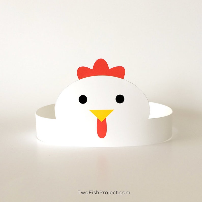 Chicken Hat, Farm Animal Birthday Party Hat/Mask/Crown/Headband: Kid/Girl/Toddler, Barnyard Party Supplies/Decor, Farm Party Paper Printable image 1