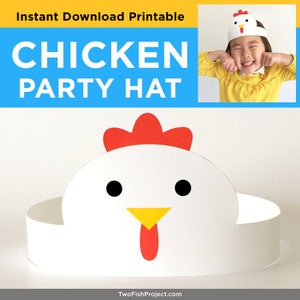Chicken Hat, Farm Animal Birthday Party Hat/Mask/Crown/Headband: Kid/Girl/Toddler, Barnyard Party Supplies/Decor, Farm Party Paper Printable image 5