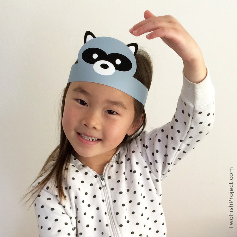 DIY Birthday Party Supplies for Kids/Toddlers, Paper Hats, Face Masks/Costumes Woodland Forest Animals: Fox, Rabbit, Bear, Beaver, Raccoon image 2