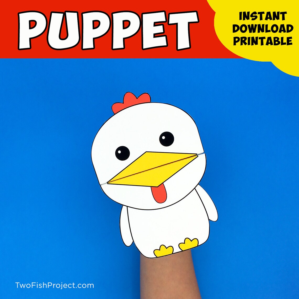 Chicken Printable Paper Puppet Preschool Kindergarten Bird Etsy