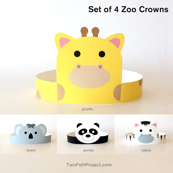 Zoo Birthday Party Decorations, Zoo Baby Shower Paper Crown/Hat/Mask/Costume, Toddlers, Kids, Adults | Animals: Giraffe, Panda, Koala, Zebra